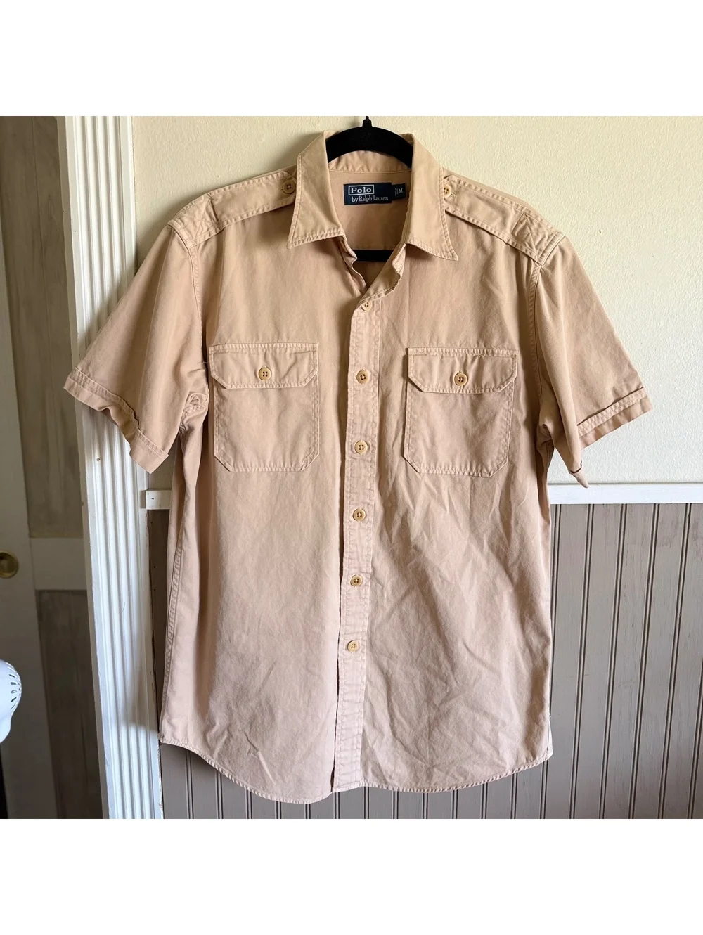 Vintage Y2K Polo Ralph Lauren Safari Utility Military Shirt Tan Cotton M